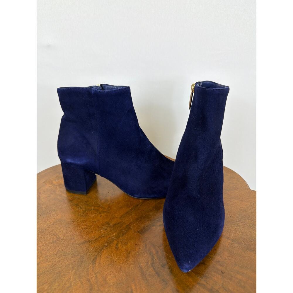 NWT L'Agence Blue Suede Side Zip Ankle Boots Made In Spain Dust Bag Size 7